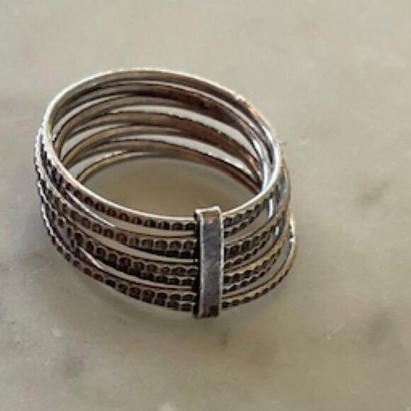 Silver Hammered Stacked 7 Banded Joined Ring Size 6.5 - Picture 5 of 14